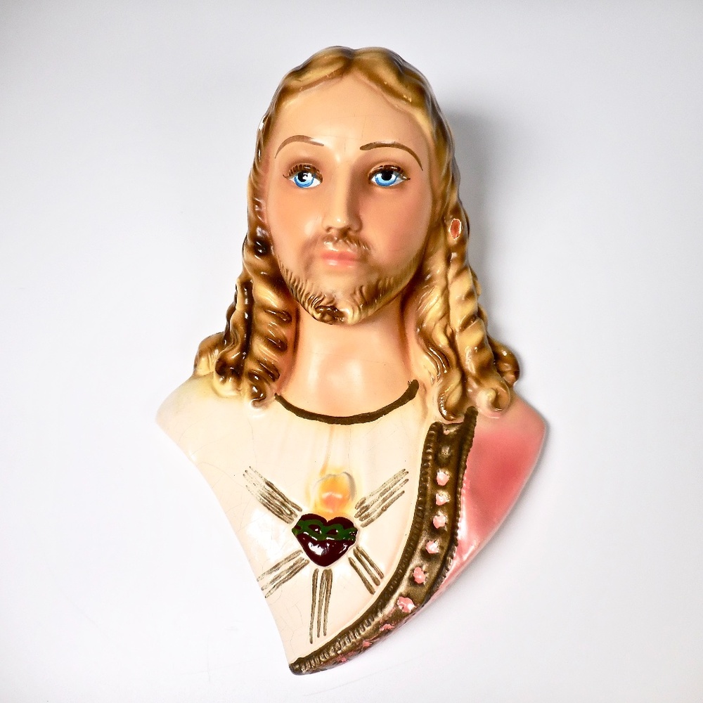 VTG 1959 Jesus Christ Ceramic Art Bust Wall Sculpture Christian Catholic 7 1/4"